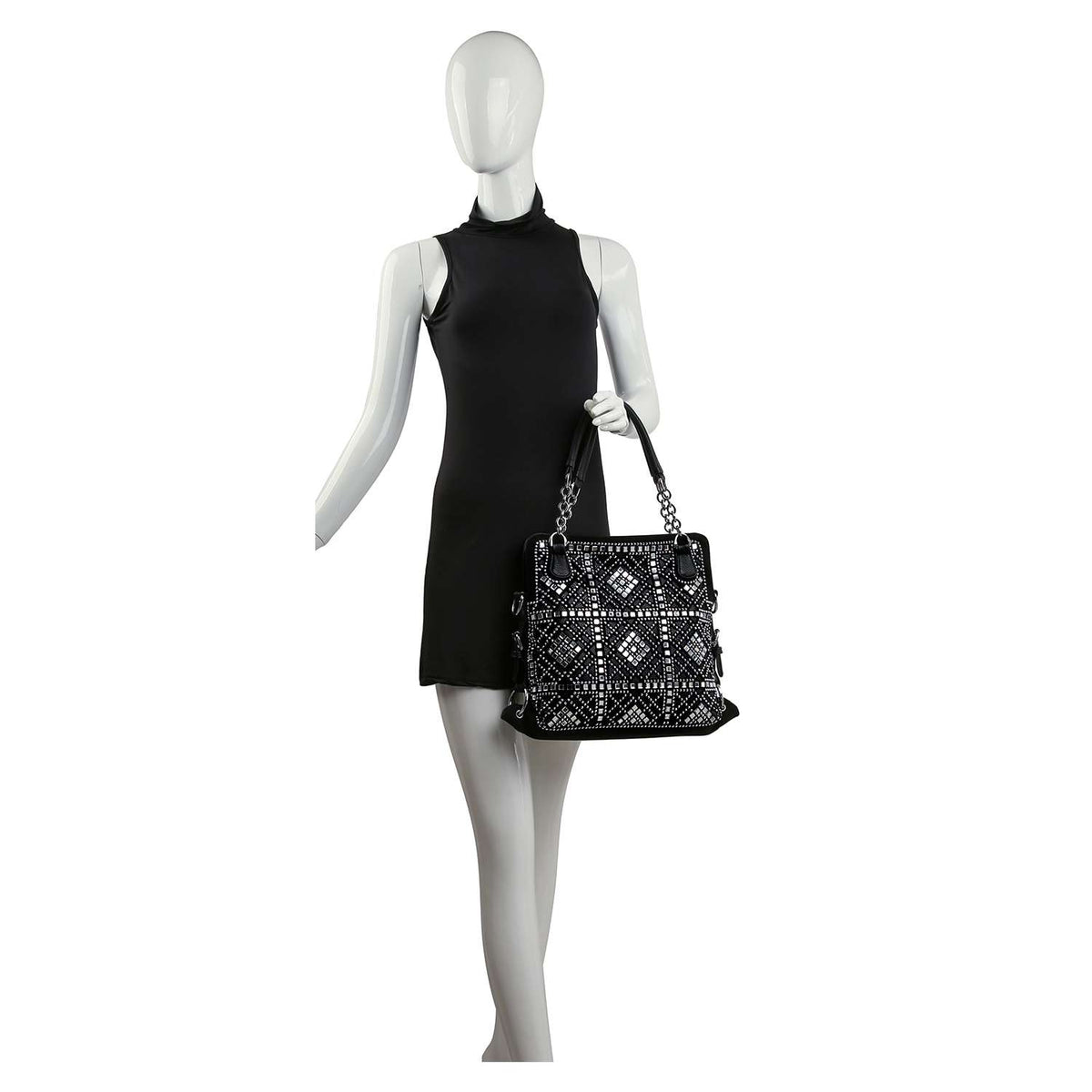 Handbag Factory Corp - Dazzling Rhinestone Fashion Handbag: Black / ONE SIZE