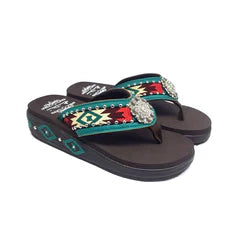 Aztec Embroidered Wedge Flip-Flop - The Fringe Spa'Tique