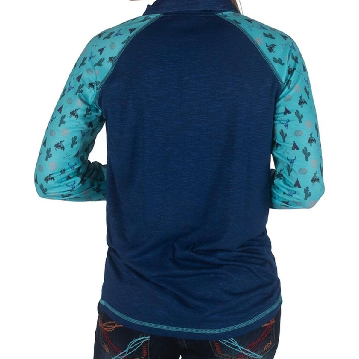 Indigo and Turquoise Western Print Pullover - The Fringe Spa'Tique