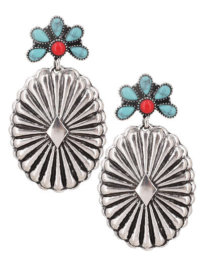 Western Semi Stone Concho Post Earrings