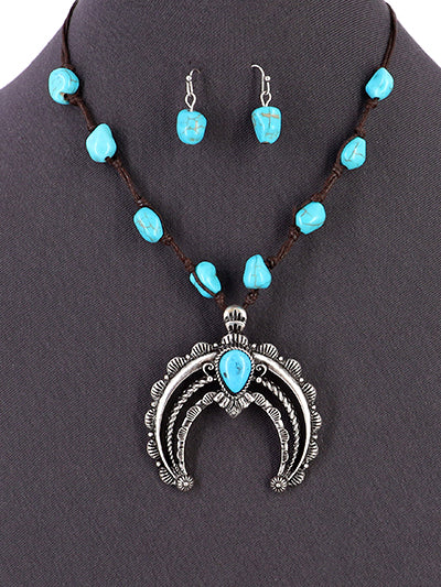 Semi Stone Squash Blossom Necklace Set