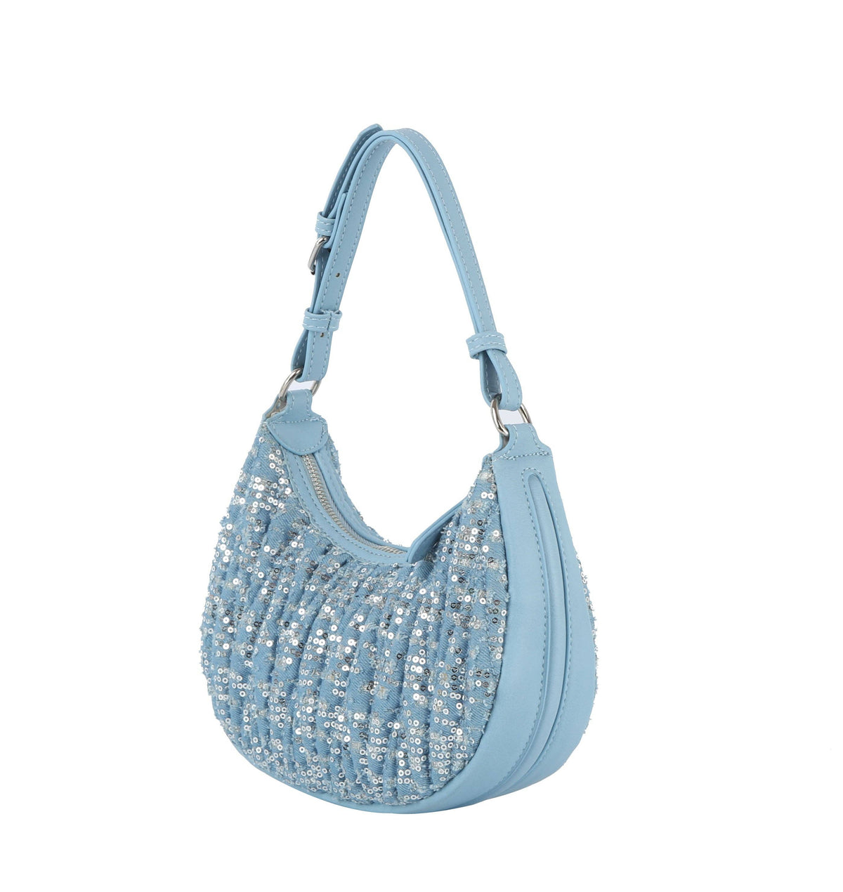 Handbag Factory Corp - Quilted sequins denim shoulder bag: BLACK DENIM
