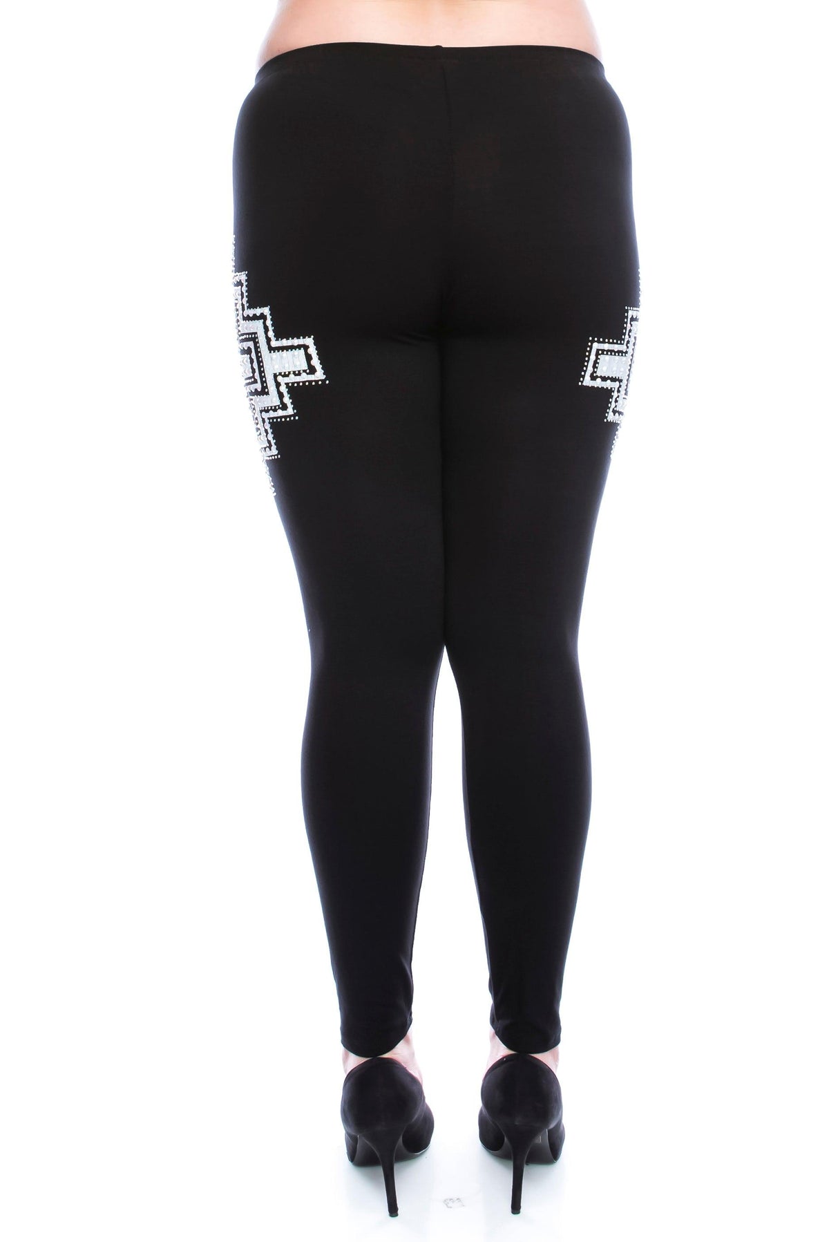 Cross Embellished Leggings w Stones - The Fringe Spa'Tique