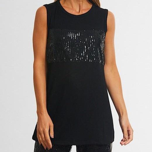 Splicing Sequined O-Neck Black Tank - The Fringe Spa'Tique