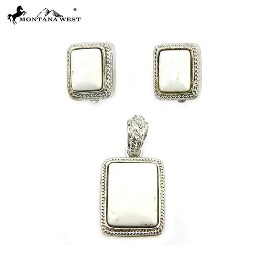 Metal Base Dyed TQ Stone Pendant and Earring (Clip On) Set - The Fringe Spa'Tique