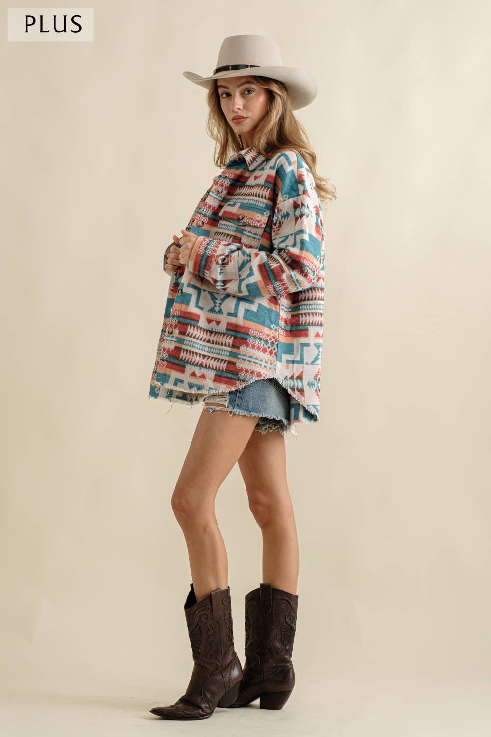 Blue B - 32147JPLUS - Jacquard Aztec Western Shirt Jacket PLUS: XL / BEIGE
