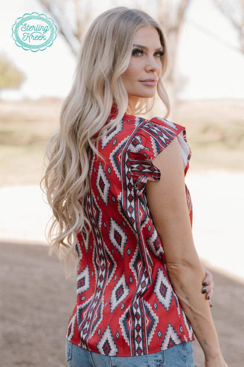 Sterling Kreek - BABYDOLL TOP RED AZTEC: 3X
