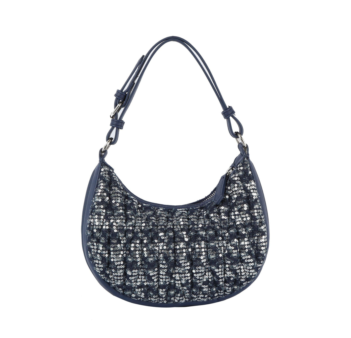 Handbag Factory Corp - Quilted sequins denim shoulder bag: BLACK DENIM
