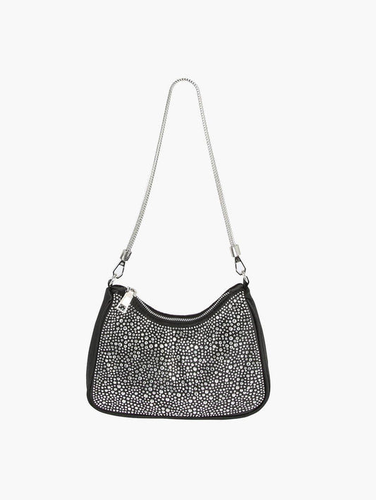 Handbag Factory Corp - Rhinestone Sparkler Hobo Handbag: BLACK
