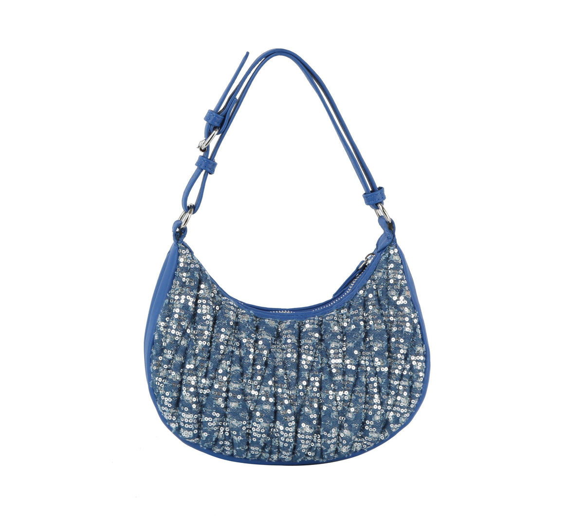 Handbag Factory Corp - Quilted sequins denim shoulder bag: BLACK DENIM