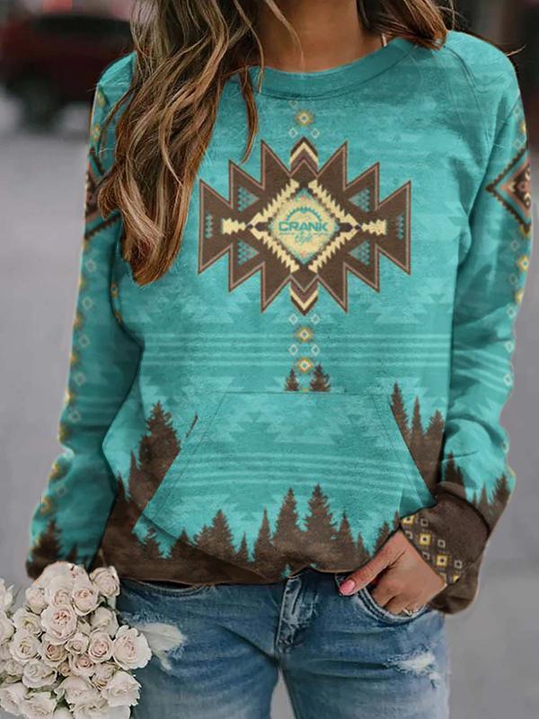 Aztec Ethnic Geometric Print Casual Sweatshirt - The Fringe Spa'Tique