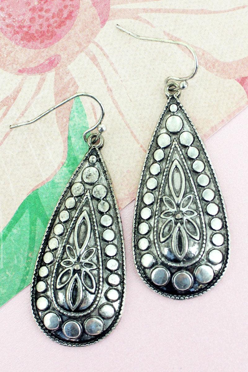Burnished Silvertone Malaga Teardrop Earrings - The Fringe Spa'Tique