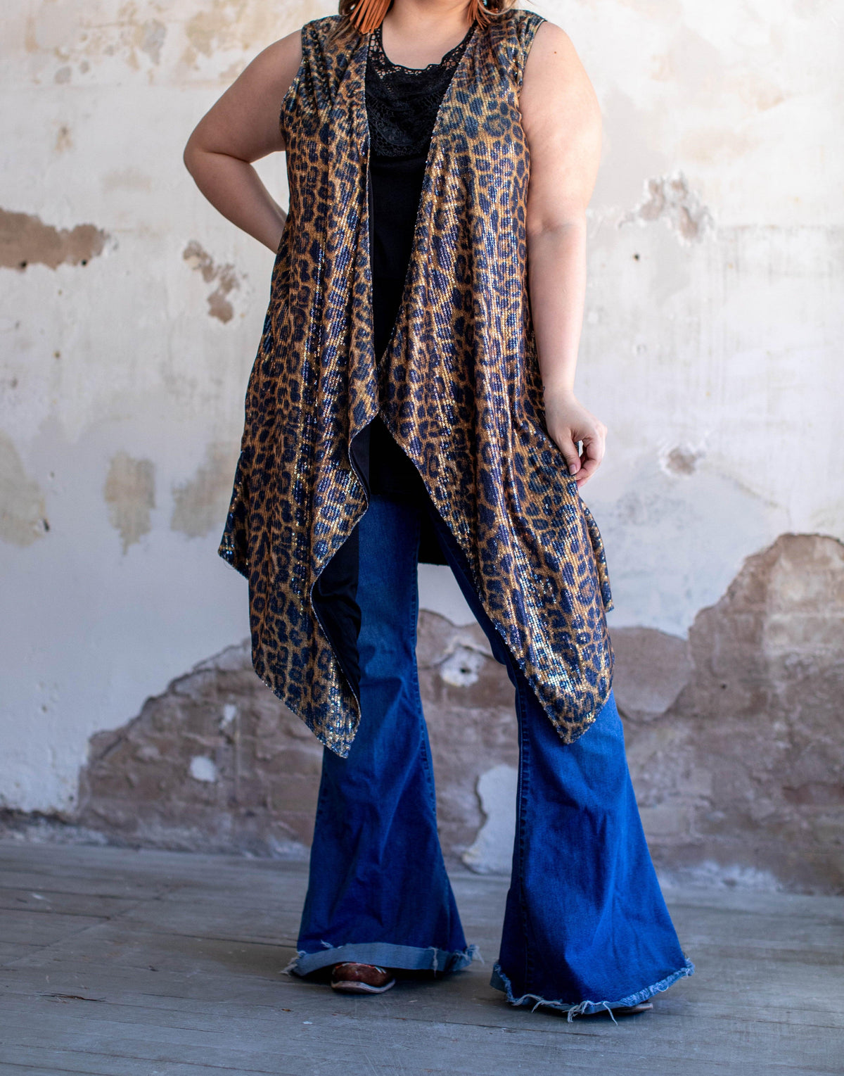 LEOPARD SEQUIN VEST PLUS SIZE - The Fringe Spa'Tique