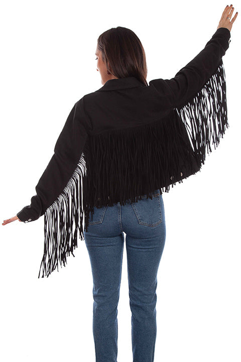 Black Denim Jacket With Fringe