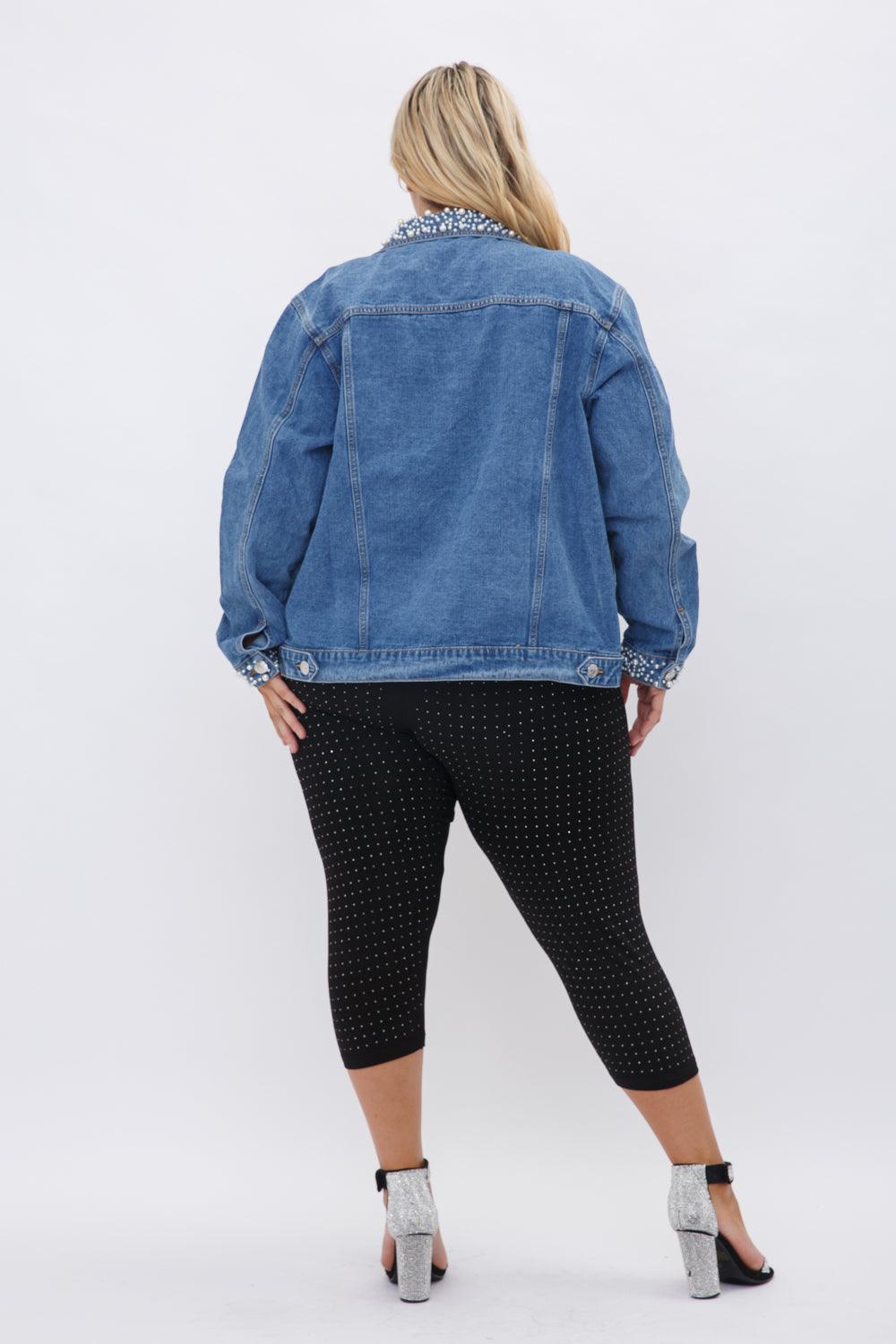Pearl Embellished Demin Jacket - The Fringe Spa'Tique