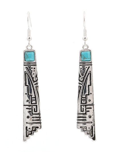 Aztec Pattern Stone Hook Earring
