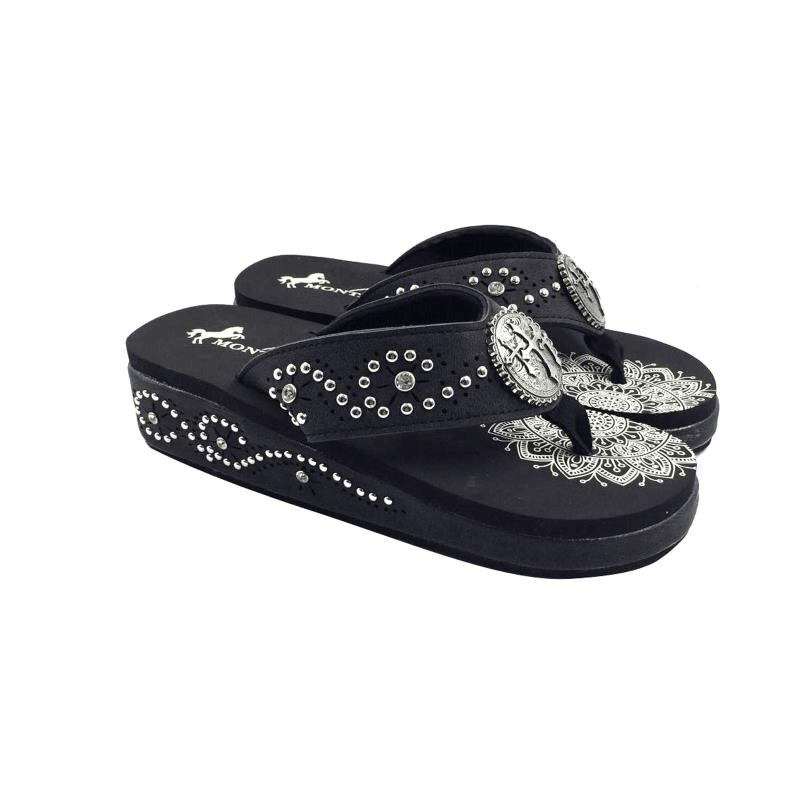 Mandala Laser-Cut Studs Wedge Flip Flops - The Fringe Spa'Tique