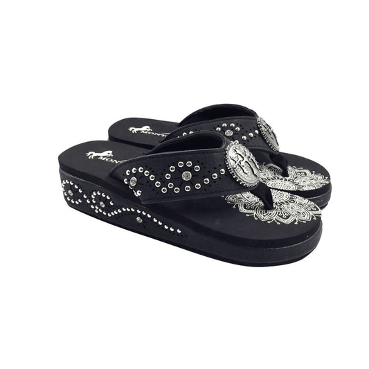 Mandala Laser-Cut Studs Wedge Flip Flops - The Fringe Spa'Tique