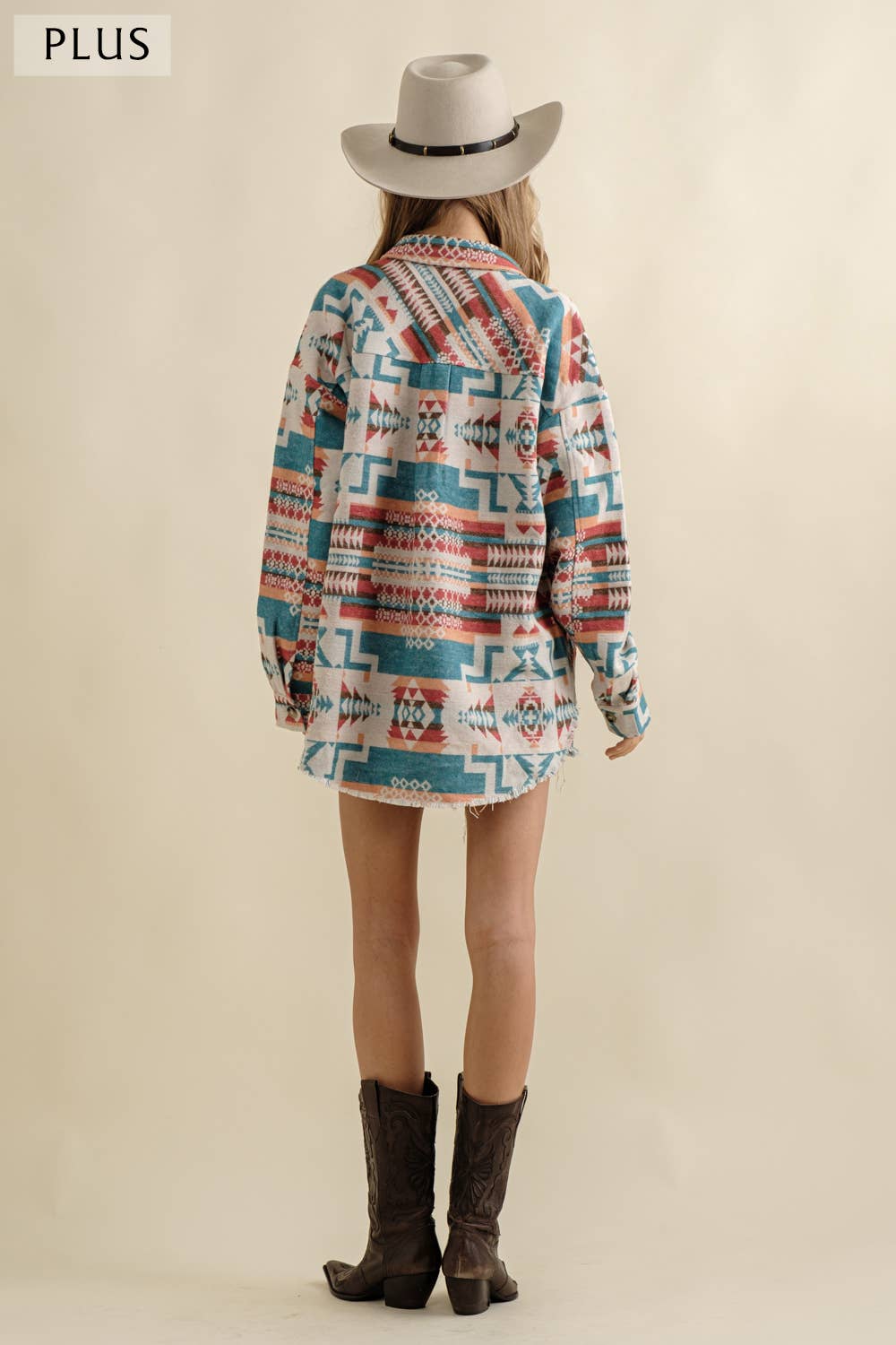 Blue B - 32147JPLUS - Jacquard Aztec Western Shirt Jacket PLUS: 3XL / BEIGE