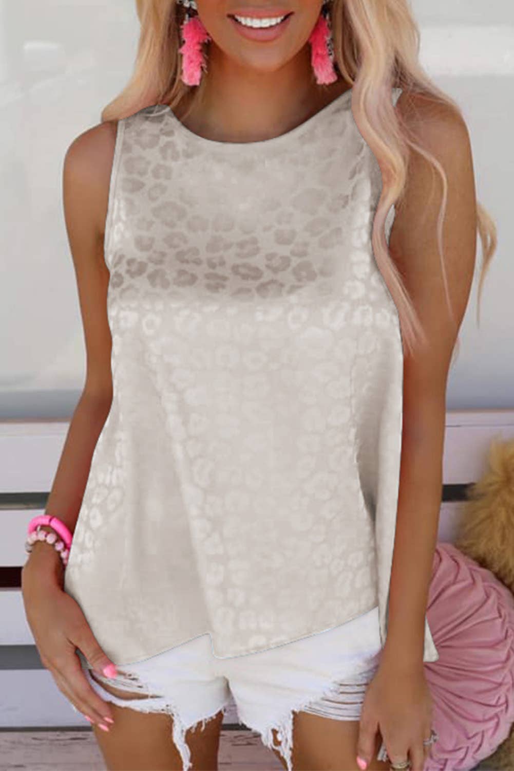 FULL TIME PURCHASE - Rose Satin Leopard Tank Top: XL / Orange