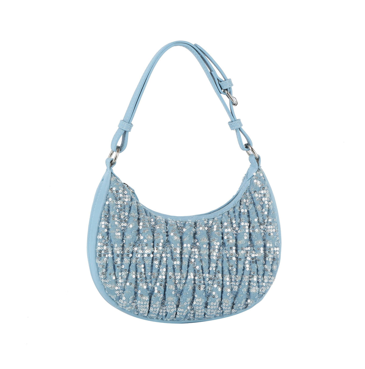 Handbag Factory Corp - Quilted sequins denim shoulder bag: BLACK DENIM
