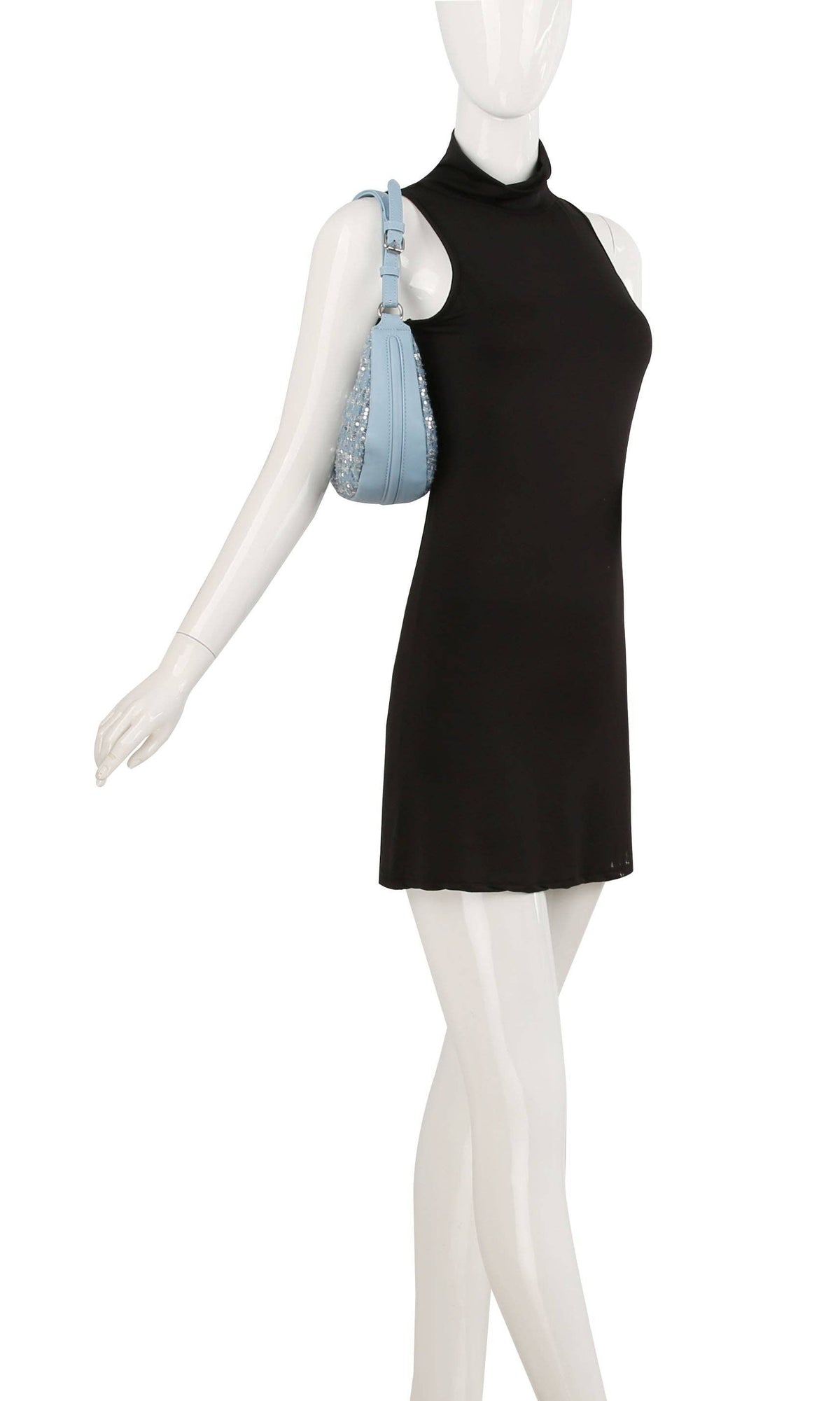 Handbag Factory Corp - Quilted sequins denim shoulder bag: BLACK DENIM