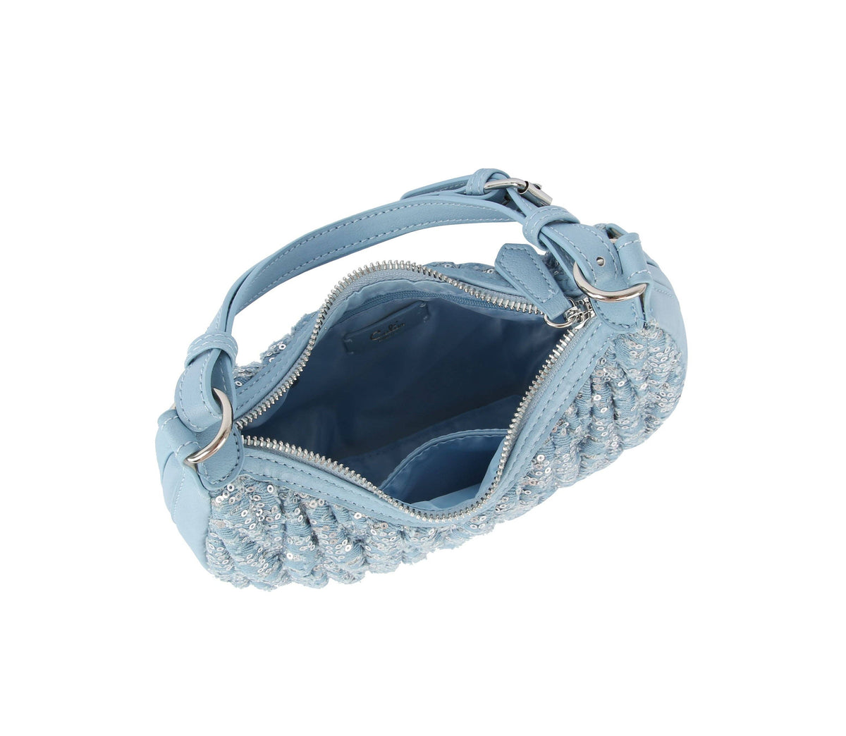 Handbag Factory Corp - Quilted sequins denim shoulder bag: BLACK DENIM