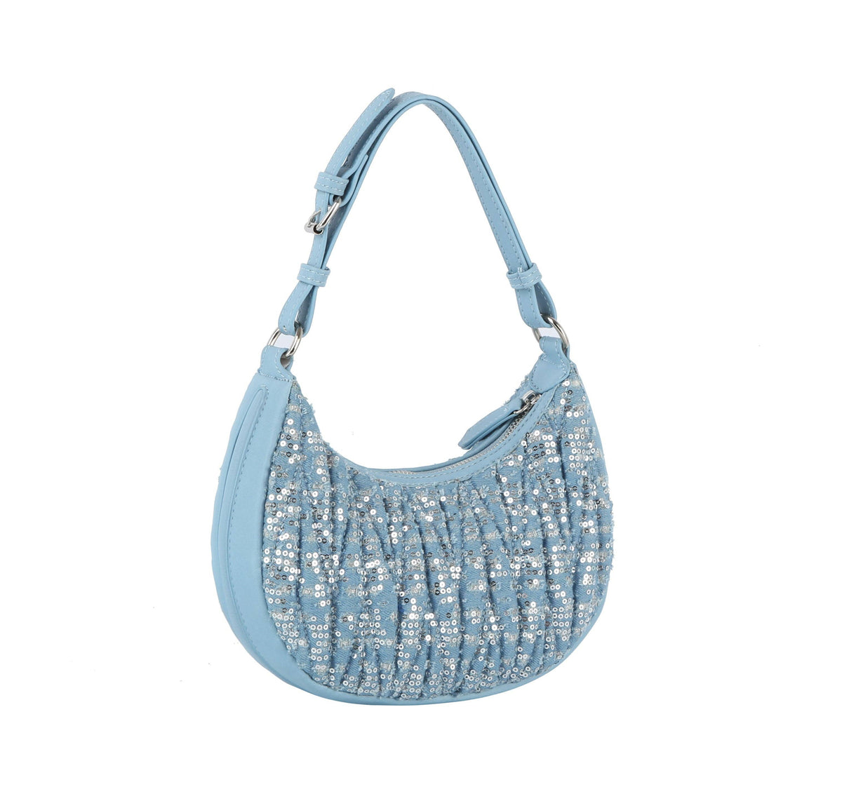 Handbag Factory Corp - Quilted sequins denim shoulder bag: BLACK DENIM