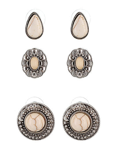 Western Semi Stone Trio Post Earrings