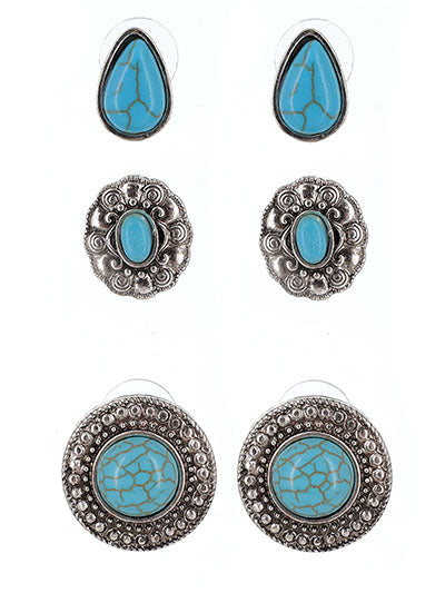 Western Semi Stone Trio Post Earrings