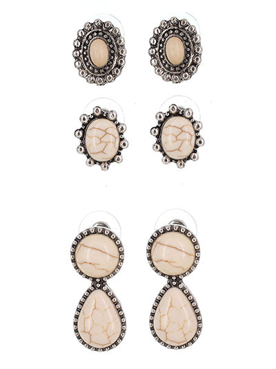 Western Semi Stone Trio Post Earrings