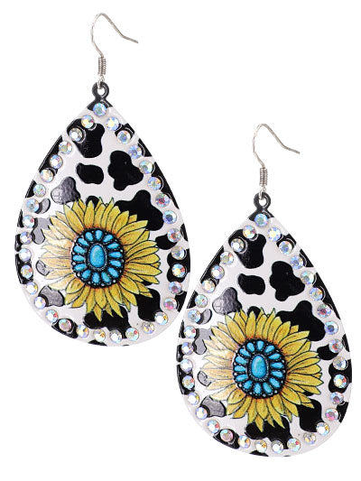 Printed Teardrop With Glass Stone Earrings