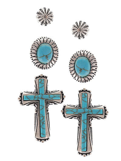 3 Pair Western Turquoise Earrings