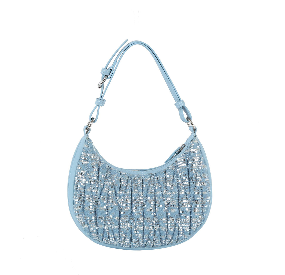 Handbag Factory Corp - Quilted sequins denim shoulder bag: BLACK DENIM